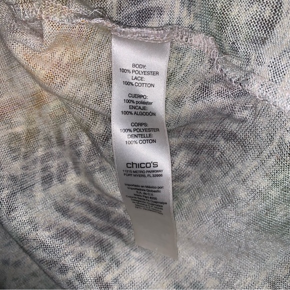 CHICOs Boho Blouse Women Medium 8 Embroidered Top Winter Neutral Natural Fall - Picture 11 of 14